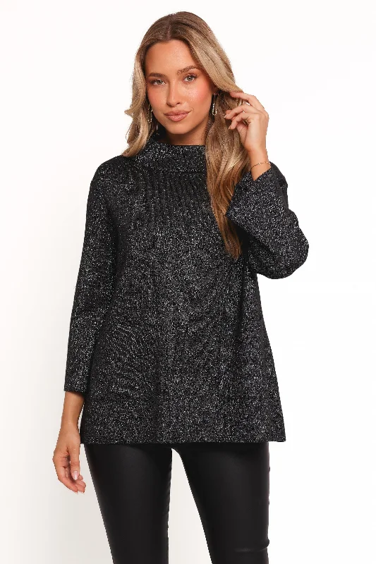 Budget Saver Tassie Cowlneck Lurex Shimmer Knit Sweater - Black