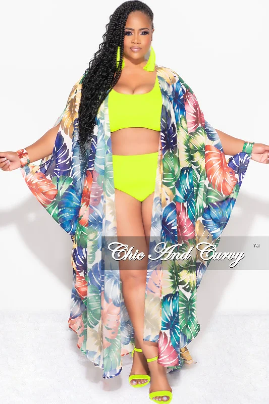 Wardrobe Essentials Final Sale Plus Size Chiffon Duster With Wrist Cuff in Multi-Color Palm Print