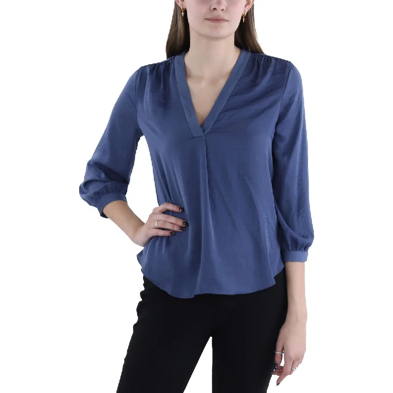 Season Sale Womens Split Neck Hi-Low Blouse