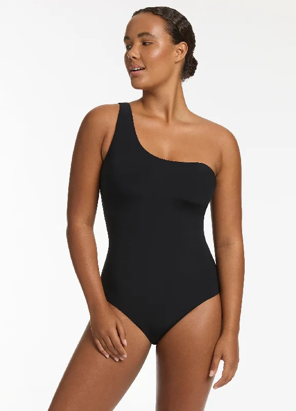 Dive Into Trendy Styles Jetset One Shoulder One Piece - Black