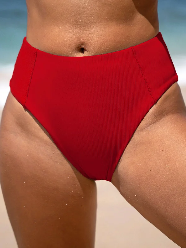 Luxury Comfort Red Ribbed Seam Full Coverage Bikini Bottom