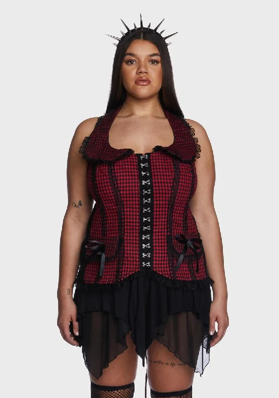 End of Season Sale Plus Black And Red Bo Peep Halter Corset