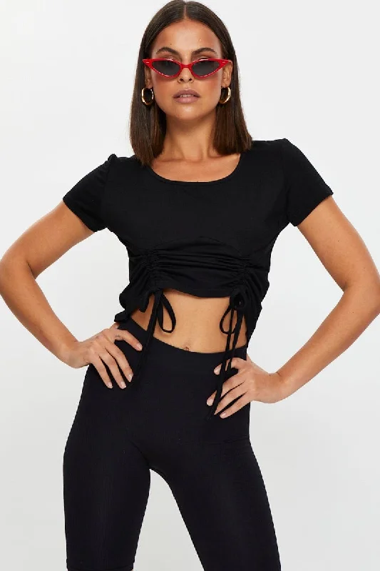 The Good Stuff Black Corset Detail Drawstring Top