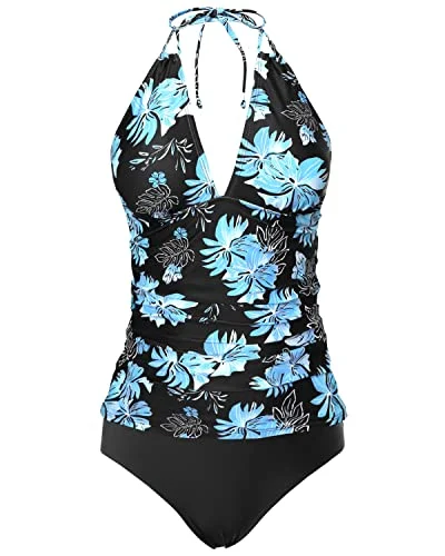 Style Breakthroughs Two Piece Plus Size Halter V Neck Swimwear