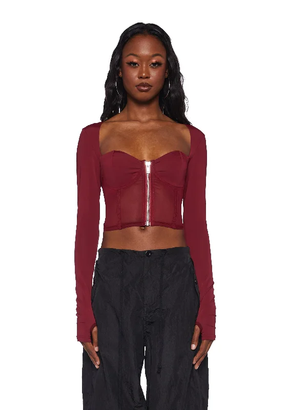 Elegant Simplicity Wardrobe Do You Good Mesh Corset Top - Red