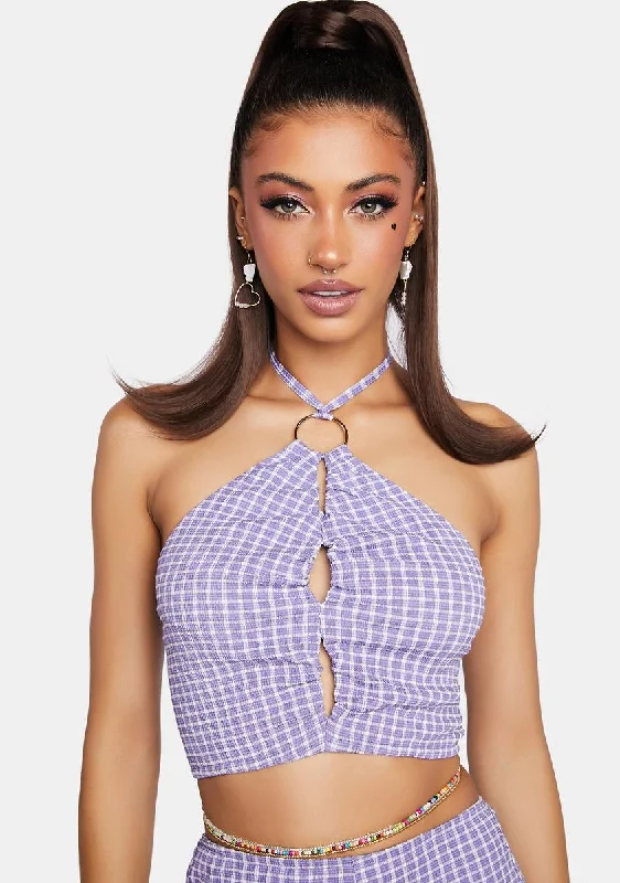 Edgy Fashion Grape Halter Crop Top