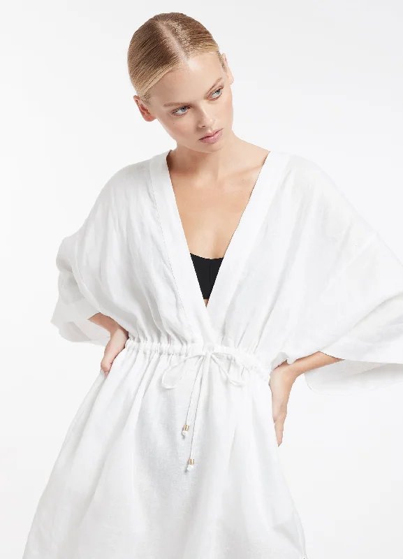 Fashion-Forward Jetset Gather Front Kaftan - White