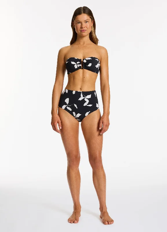 Designer Wear On Sale Elora Bloom High Waist Bikini Bottom - Black