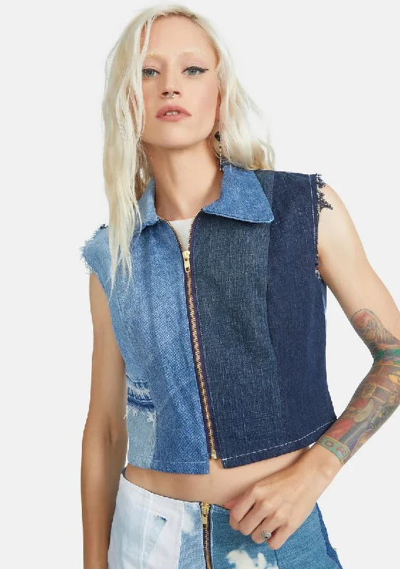 Limited Time Offer Reworked Denim Sleeveless Shirt