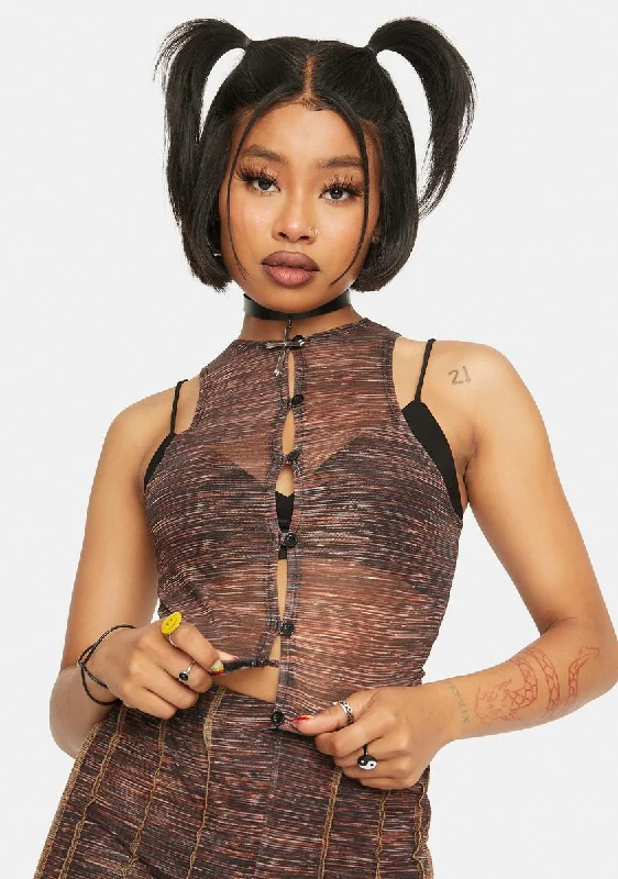 Chic & Cozy Apparel Summer Rays Brown Mesh Miko Crop Top