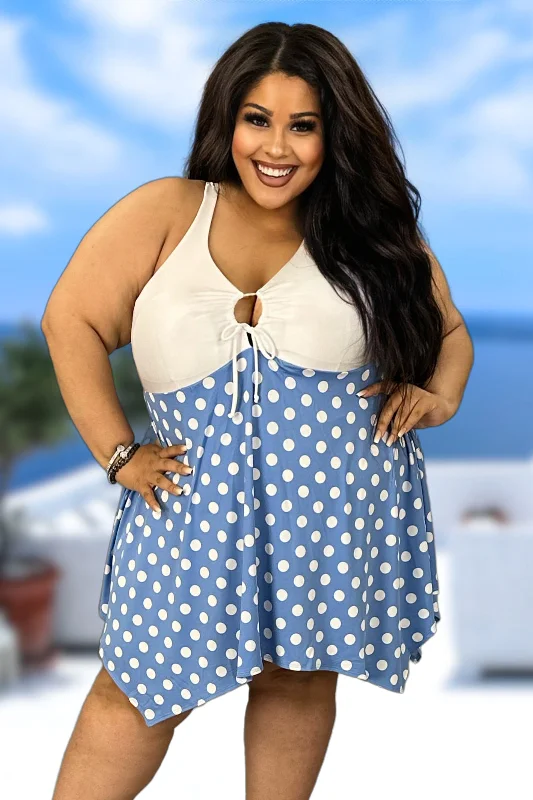 Valentine's Special SALE!! SWIM-Z {Curvy Swim Time} Indigo Polka Dot One Piece Swimsuit CURVY BRAND!!! EXTENDED PLUS SIZE 2X 3X4X 5X 6X