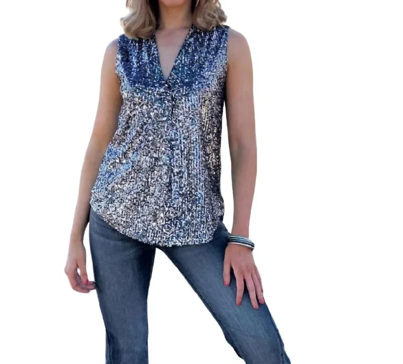 Alluring Design Sleeveless Sequin Top In Platinum