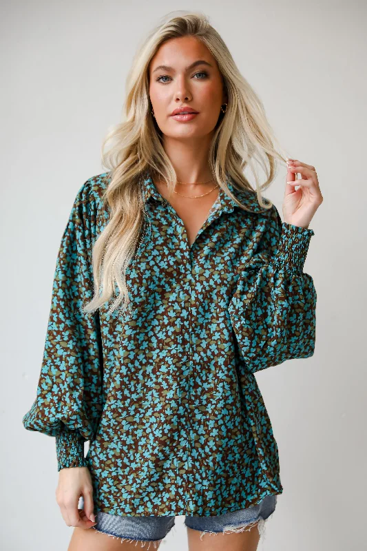 Step Ahead, Lead The Trend FINAL SALE - Poised Flare Brown Floral Blouse