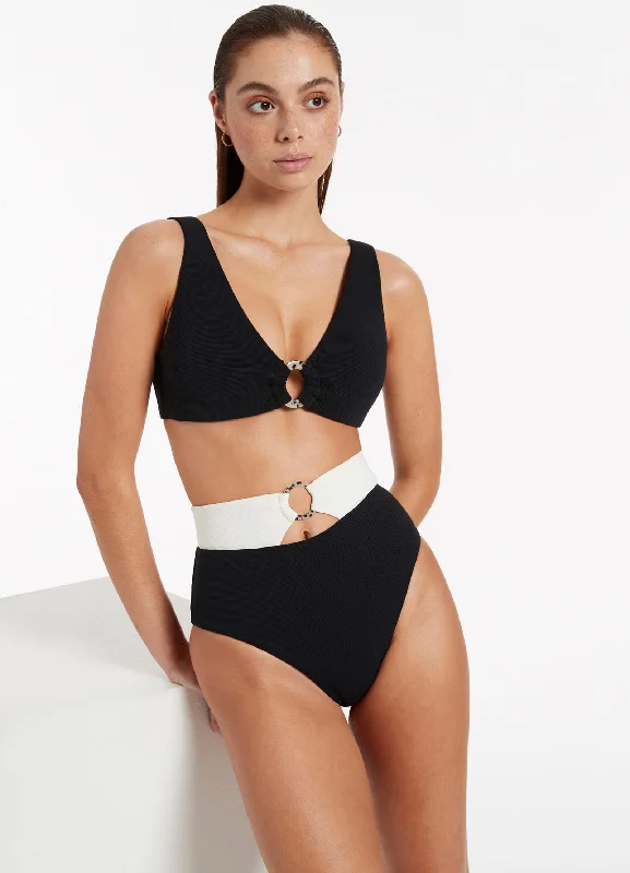 Timeless Elegance Redefined Versa Rib High Waist Bikini Bottom - Black/Cream