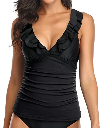 Fresh Styles, Fresh Deals Flattering Ruffle Swimsuit Top Women's Tankini Top Only with Tummy Control