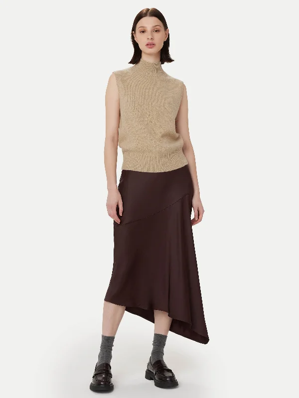 Relaxed Fashion The Asymmetrical Midi Skirt  in Dark Chocolate