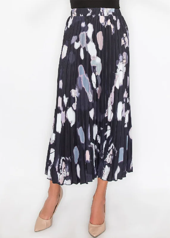 Hot Sale Abstract Pleated Black Midi Skirt