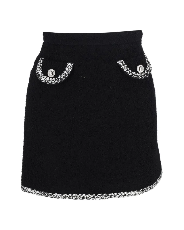 Buy More, Save More Alessandra Rich Embroidered Tweed High-Rise Mini Skirt in Black Wool