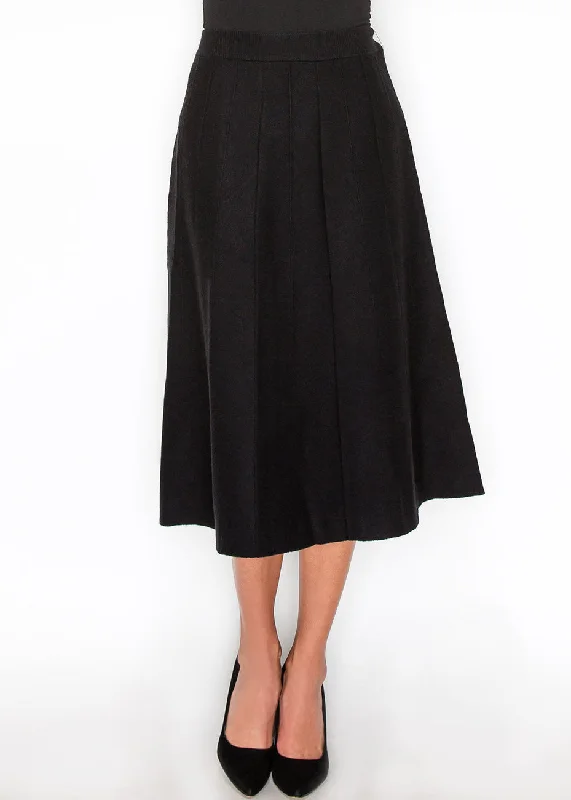 Fashion Forward Style Black Pleated Knit Midi Skirt