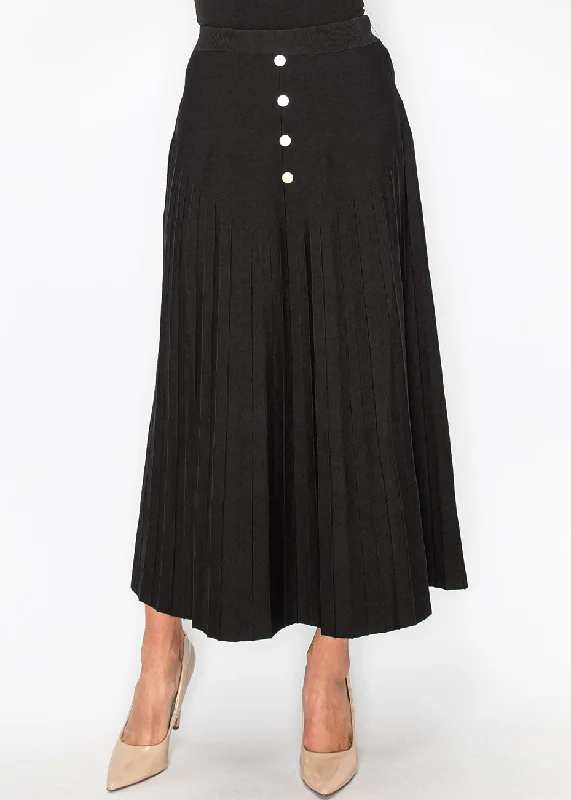 Quick Grab Deals Black Pleated Skirt with Button Accents