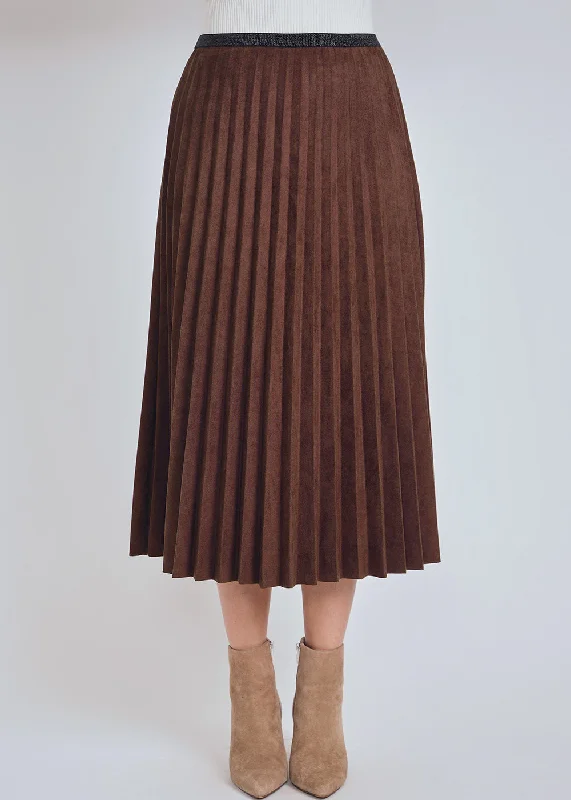 Budget Friendly Brown Pleated Suede Midi Skirt