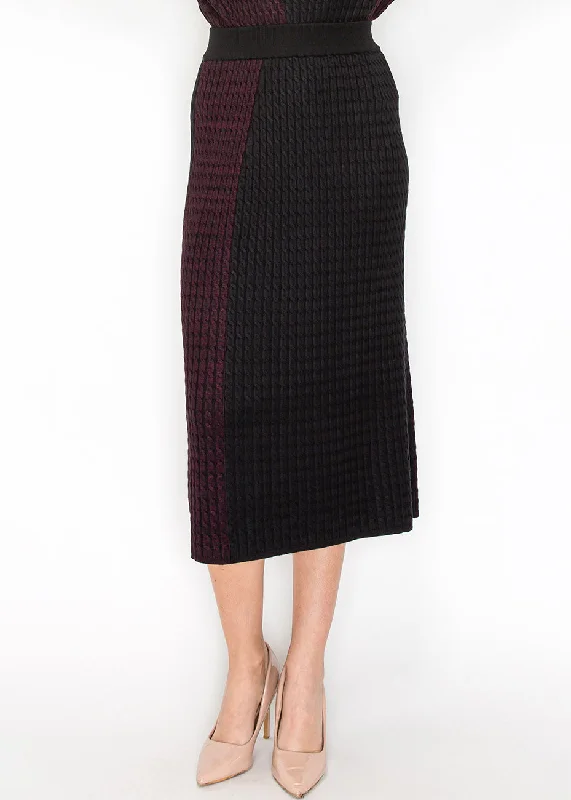 Style Breakthroughs Burgundy and Black Cable Knit Contrast Skirt