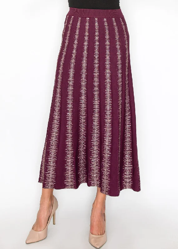 Exclusive Designer Collection Burgundy Skirt with Metallic Stripe Details