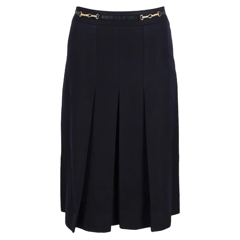 Early Access To Art Deco Styles Sale Celine Pleated Vintage Skirt in Navy Blue Wool