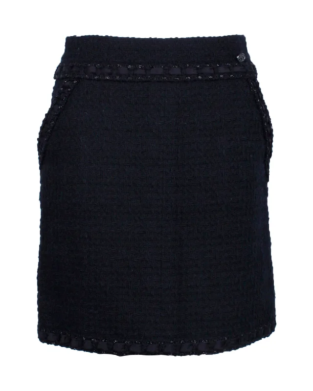 Odd Size Clearance Sale Chanel Chain Detail Mini Skirt in Black Tweed