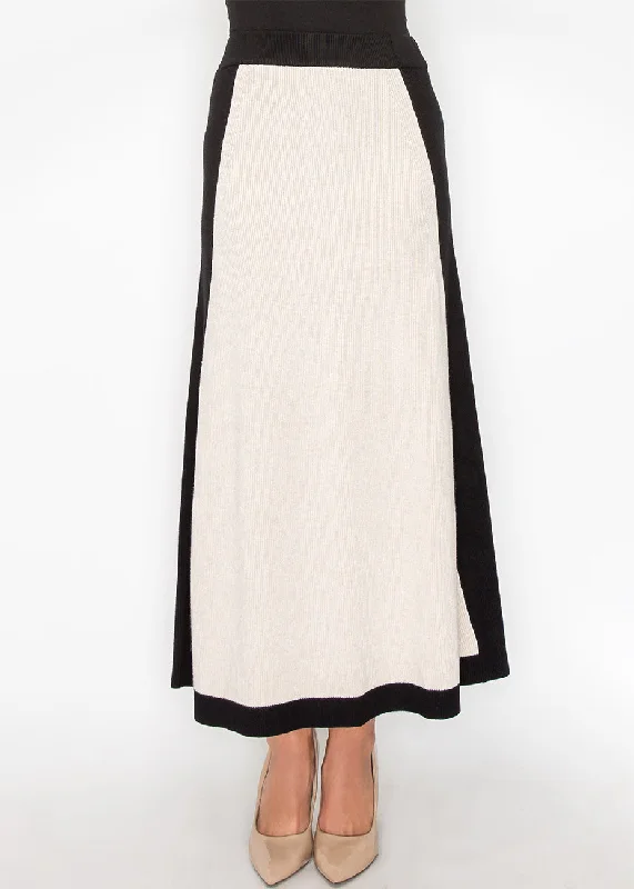 All Season Fashion Collection Classic Colorblock Cream and Black Knit Skirt