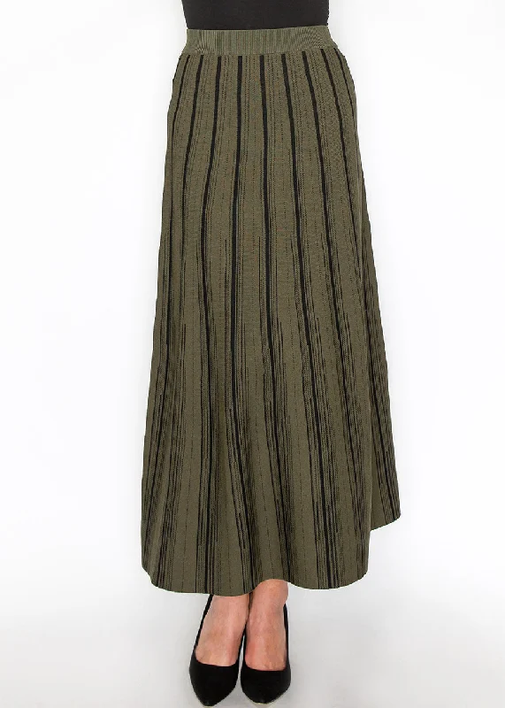 Season Appropriate Women's Collection Classic Olive Striped Midi Skirt