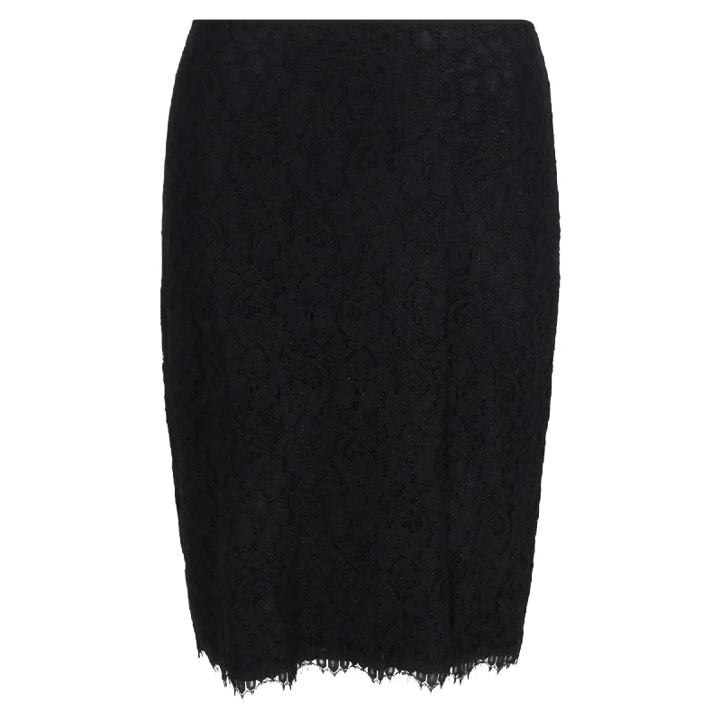 Feminine Soft - Hued Styles Diane Von Furstenberg Scalloped Pencil Skirt in Black Polyester