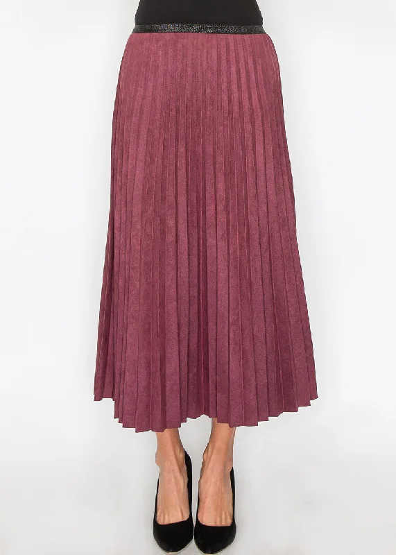 Trendy Styles Elegant Burgundy Suede Pleat Midi Skirt