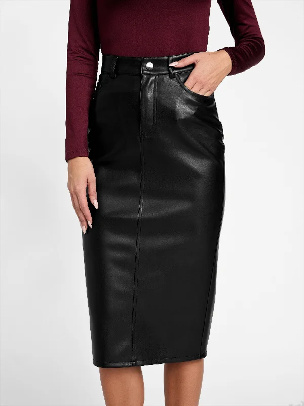 All Season Fashion Collection Faux-Leather Midi Skirt