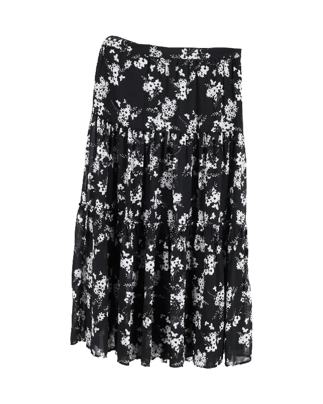 Trendy Street Style Attire Michael Michael Kors Floral Print Skirt in Black Silk