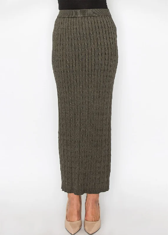 Snag Fabulous Fashion Bargains Olive Cable-Knit Long Skirt