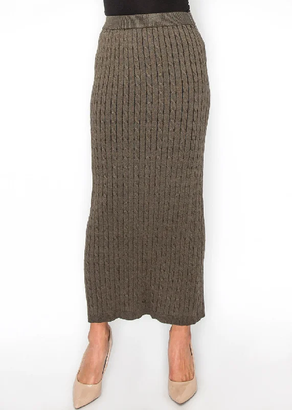 Sustainable Fashion Extravaganza Olive Cable-Knit Maxi Skirt