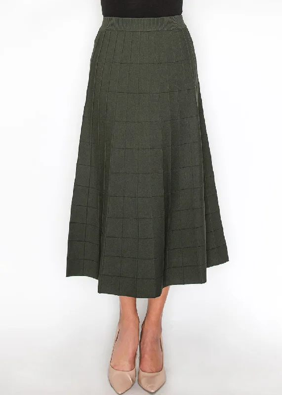 Gift Ideas Olive Grid A-Line Knit Skirt