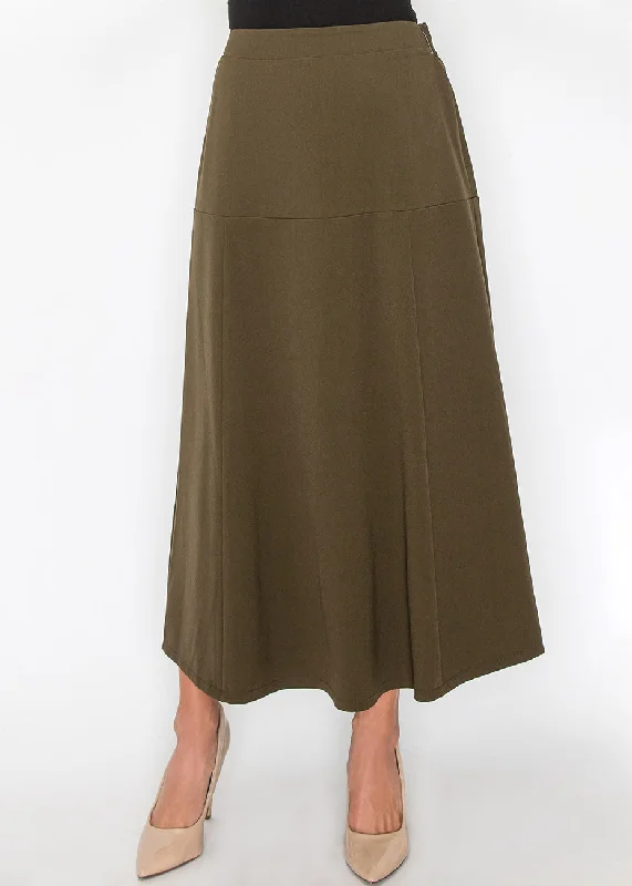 Effortless Everyday Wear Olive Panel Midi Skirt