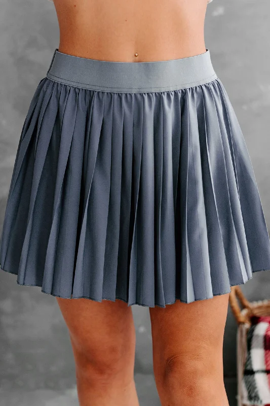 Limited Styles Pleated Perfection Pleated Mini Skort (Steel Blue)