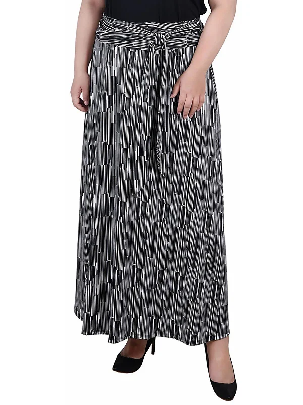 Classic Timeless Elegant Style Plus Womens Printed Tie Waist Maxi Skirt