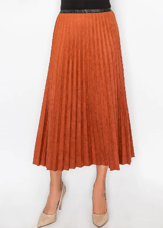 Buy More, Save More Rust Suede Midi Skirt with Pleats