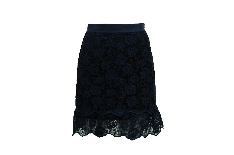 Fashion Sale Sandro Dee Rose Pattern Lace Skirt in Navy Blue Polyester