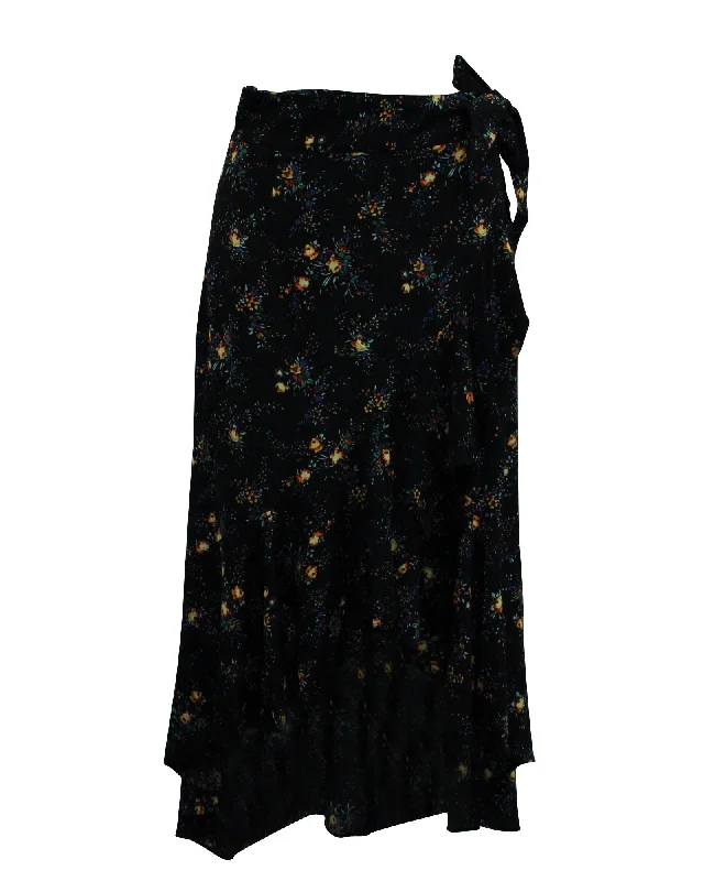 Latest Fashion Sandro Floral Print Asymmetric Skirt in Black Viscose