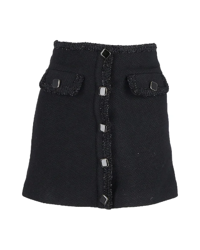 Luxury Fashion Self-Portrait Buttoned Mini Skirt in Black Wool