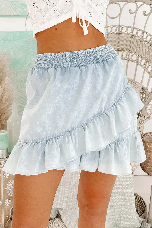 Huge Discounts This Week She's Got A Way Ruffle Mini Skirt (Chambray)