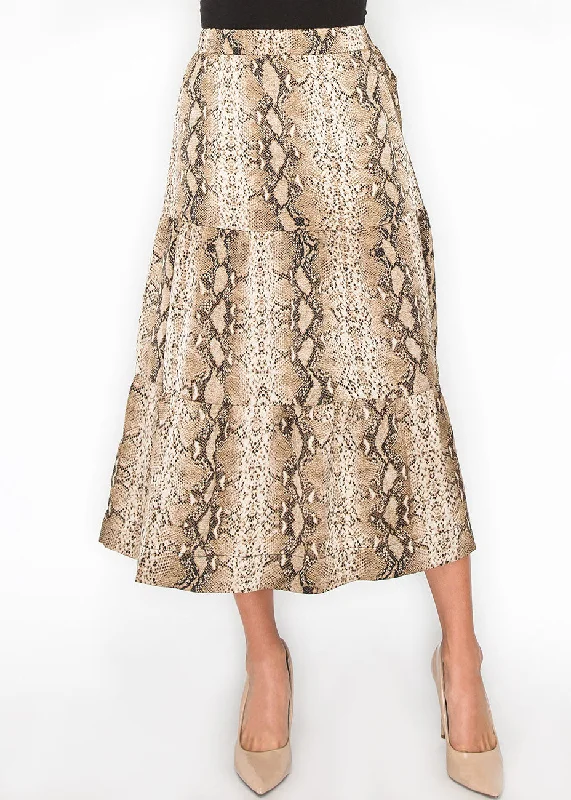 Hot Styles Snakeskin Print Tiered A-Line Skirt