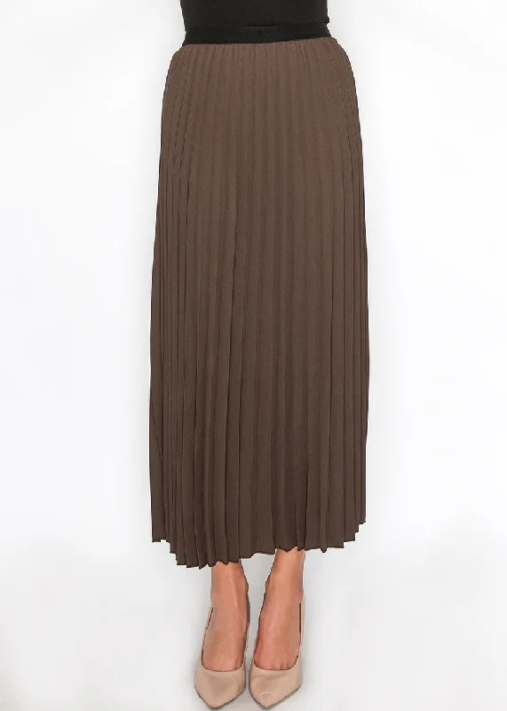 Romantic Detailing Soft Pleated Brown Midi Skirt