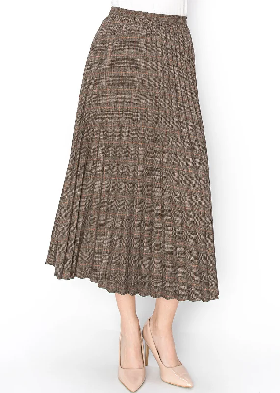 Seasonal Clearance Timeless Appeal: Brown Plaid Pleated Skirt