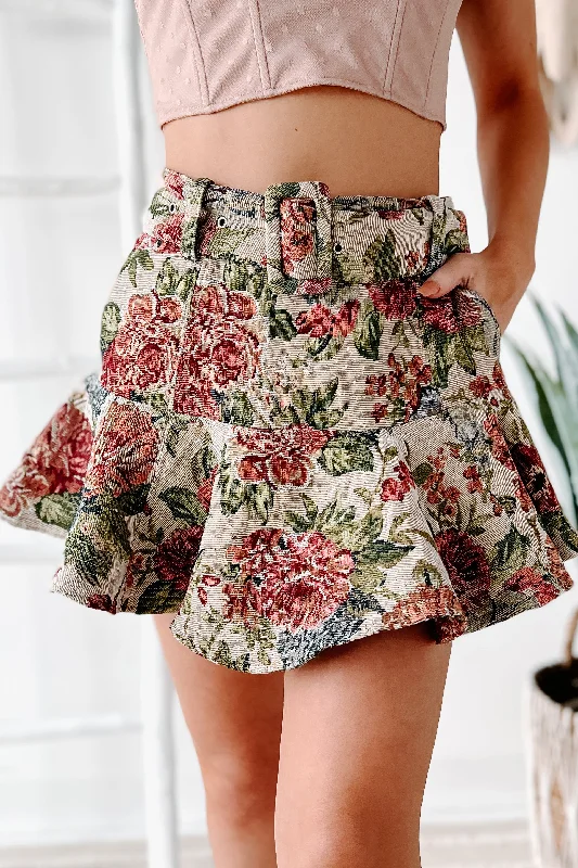 Stylish Statements Vintage Sweetie Belted Floral Mini Skirt (Multi)